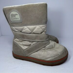 Sorel Women's Glacy Moon Boot Size 7 Waterproof Snow Winter Pull On Beige Suede